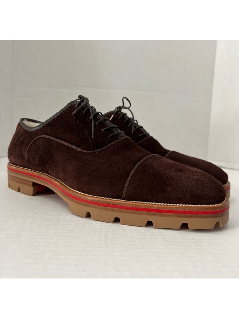 Christian Louboutin Hubertus Oucho Men’s Loafers Espresso Suede Red Bottoms S-42
